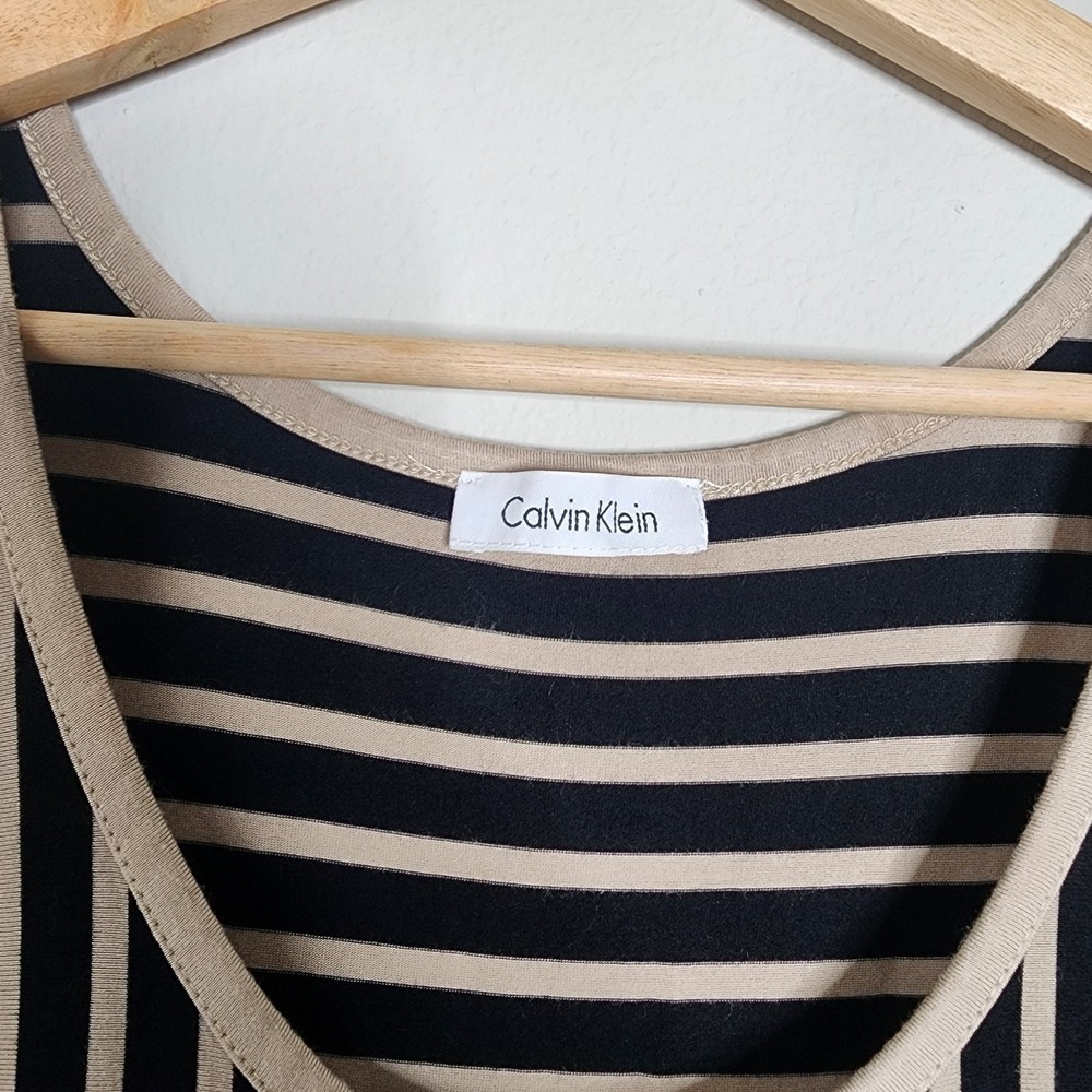 Calvin Klein Black Tan Striped Sleeveless Asymmetrical Hem Dress XL Fairy Grunge - Picture 4 of 8
